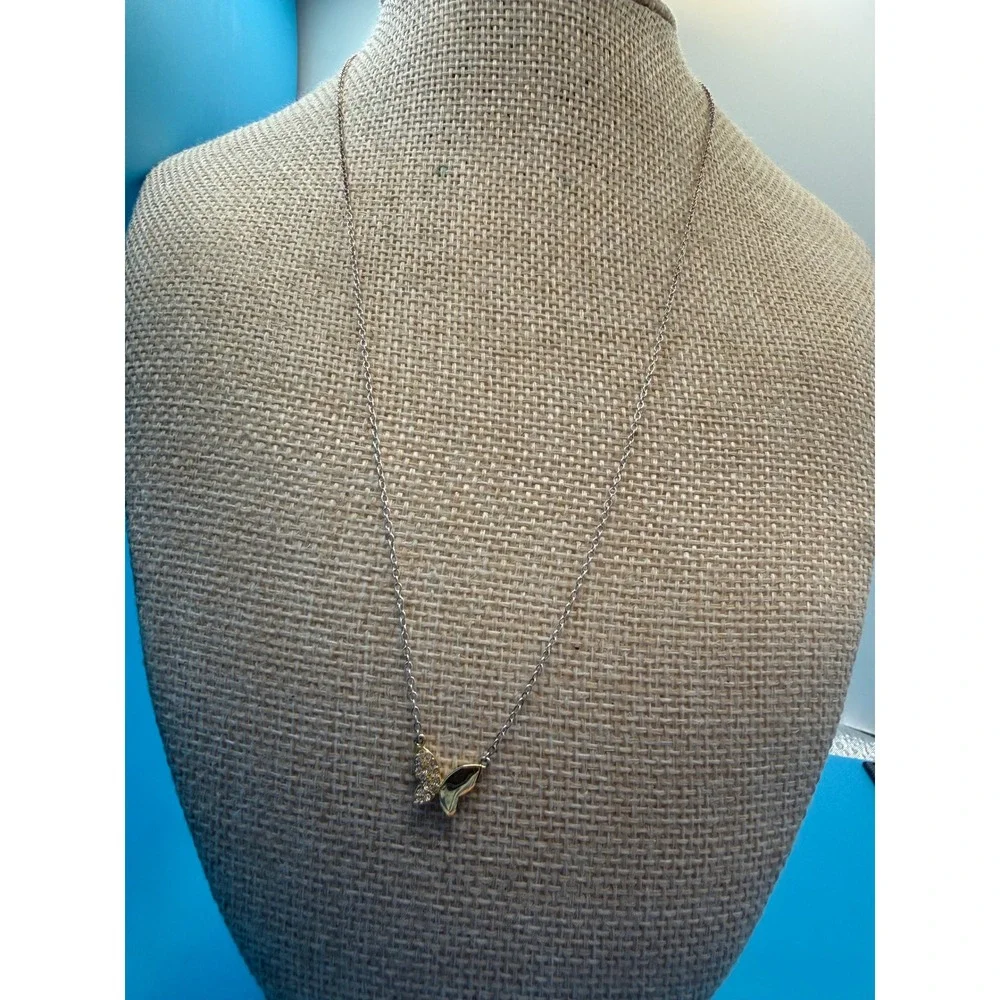 Sterling Silver 925 Two Tone Gold Butterfly‎ CZ Pendant Necklace 18 Inch